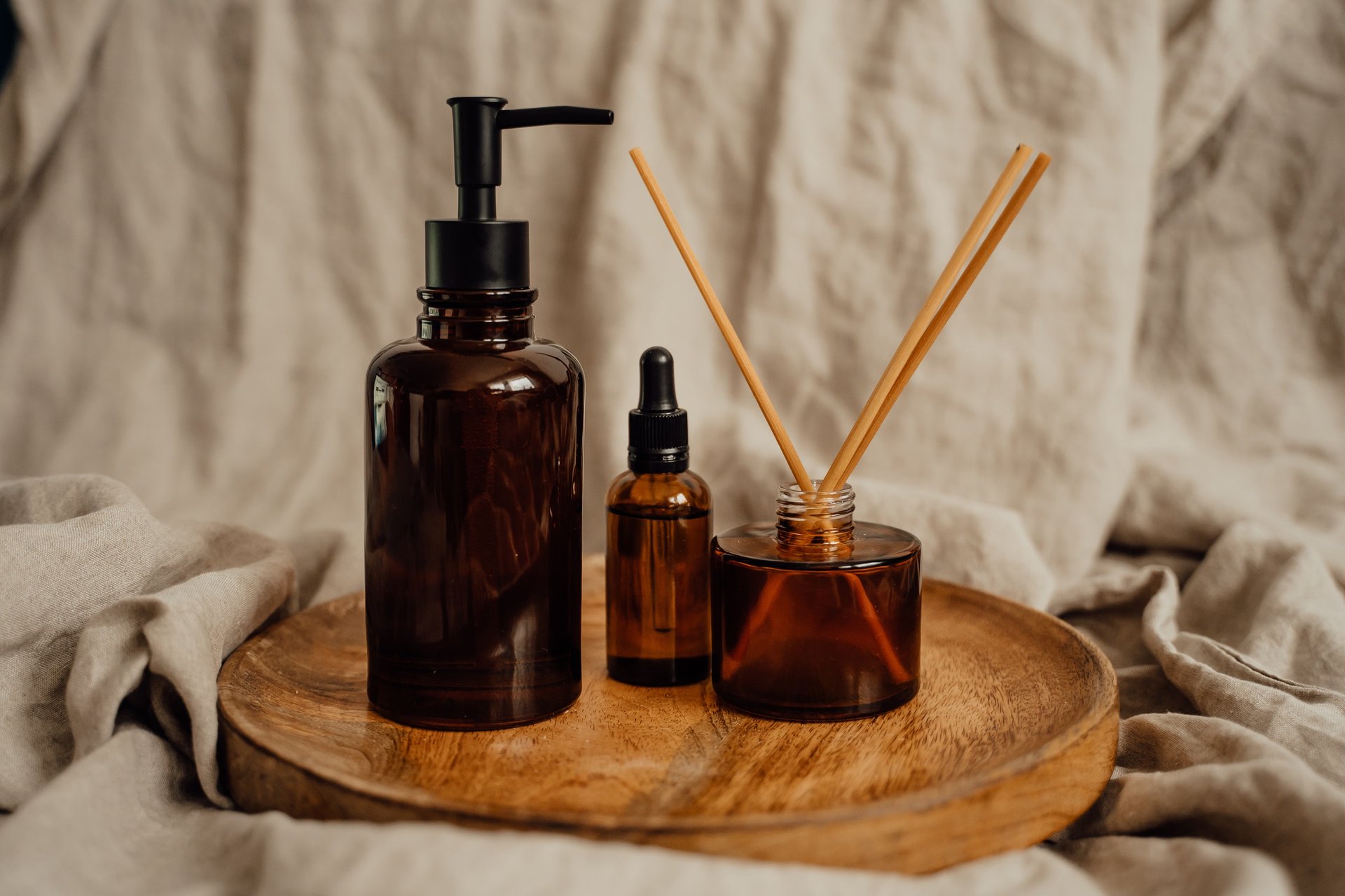 Spa oils, candle, and botanicals